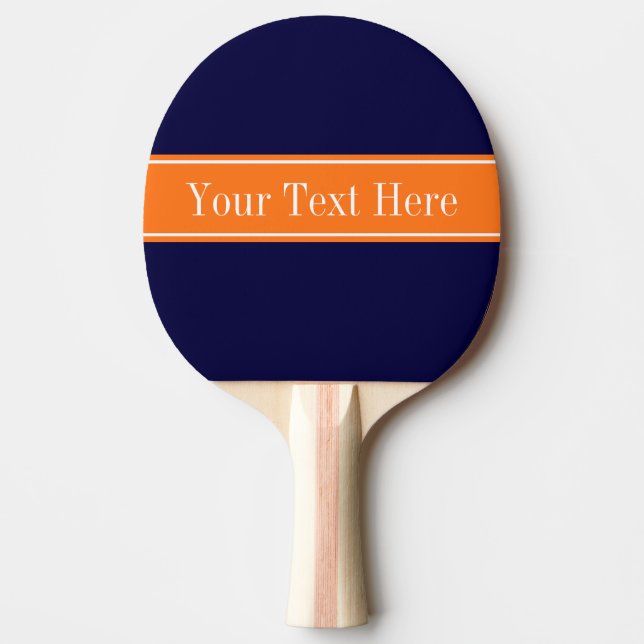 Solid Navy Blau, Pumpkin Ribbon Name Monogram Tischtennis Schläger (Vorderseite)