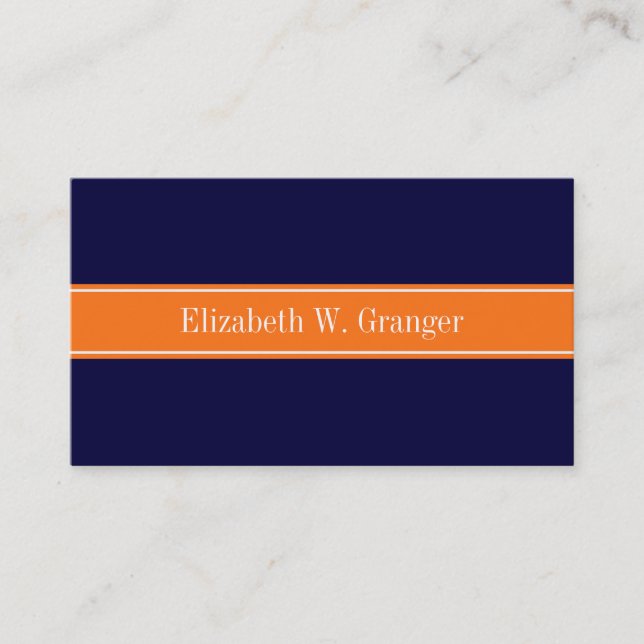 Solid Navy Blau, Pumpkin Ribbon Name Monogram Visitenkarte (Vorderseite)