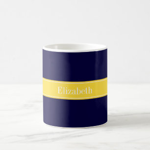 Solid Navy Blue, Ananas Ribbon Name Monogram Kaffeetasse