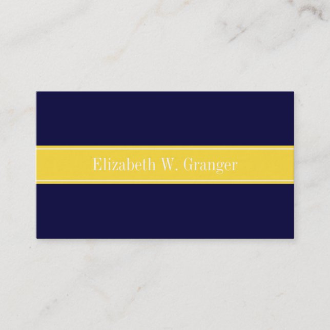 Solid Navy Blue, Ananas Ribbon Name Monogram Visitenkarte (Vorderseite)