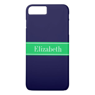 Solid Navy Blue Emerald Green Ribbon Name Monogram title_seo2
