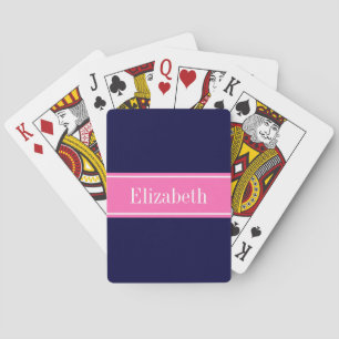 Solid Navy Blue Hot Pink #2 Multiband Name Monogra Spielkarten