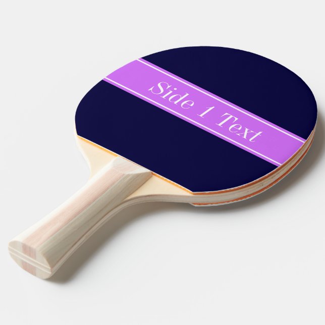 Solid Navy Blue, Lilac Ribbon Name Monogram Tischtennis Schläger (Vorderseite)