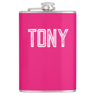 Solid Neon Hot Pink Individuelle Name Monogramm Flachmann