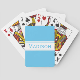 Solid Sky Blue White Stripes Moderner Name Spielkarten