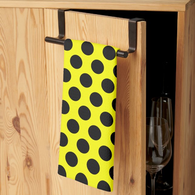 Solid Yellow with Modern Black Dot Style Geschirrtuch (Drittel gefaltet)