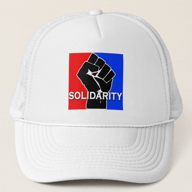 SOLIDARITÄT in Rotem, in weißem, Blau und Truckerkappe (Vorderseite)
