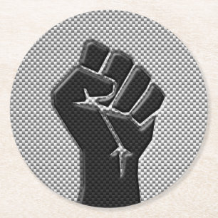 Solidaritätsfaust in der Dekoration aus Kohlenstof Runder Pappuntersetzer