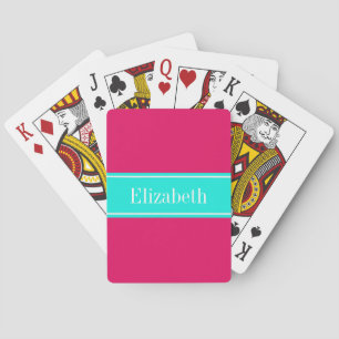 Solide Himbeere, Brt Aqua Ribbon Name Monogram Spielkarten