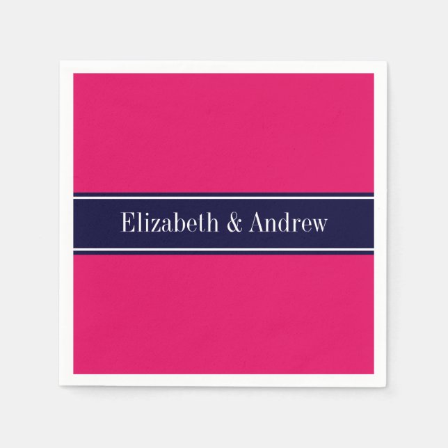 Solide Himbeere, Navy Blue Ribbon Name Monogram Serviette (Vorderseite)