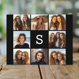 Solide schwarze Fotocollage mit individuellem Mono Postkarte