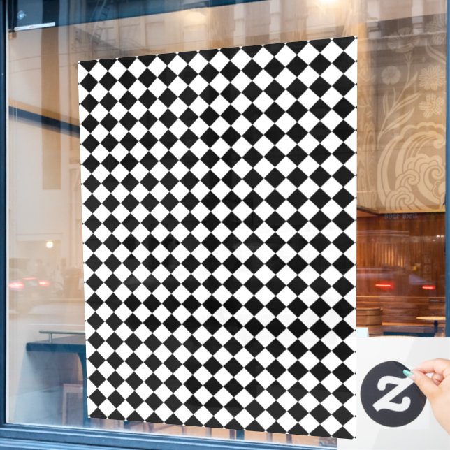 Solides Schwarz-Weiß-Chevron-Muster Fensteraufkleber (Café-Fenster)