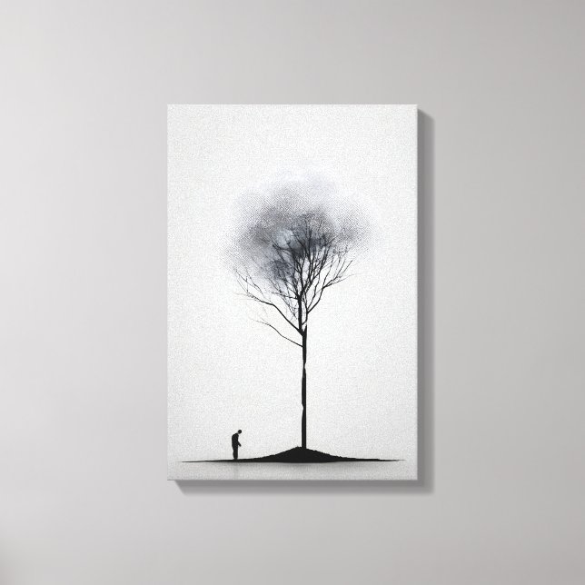 Solitaire Reflexion Minimalistische Schwarz-Weiß-K Leinwanddruck (Vorderseite)