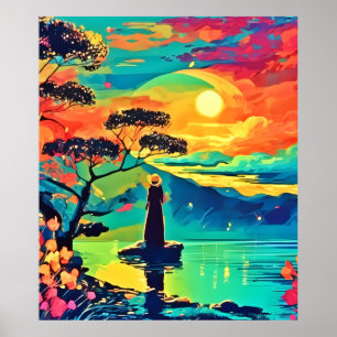 Solitärbild bei Sonnenuntergang Poster