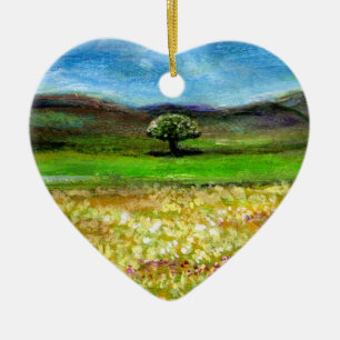 SOLITÄRISCHER BAUM IM BEREICH DER GELBEN BLUME, T KERAMIK ORNAMENT