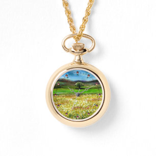 SOLITÄRISCHER BAUM IM FELD DER GRÜNGELBEN BLUME ARMBANDUHR