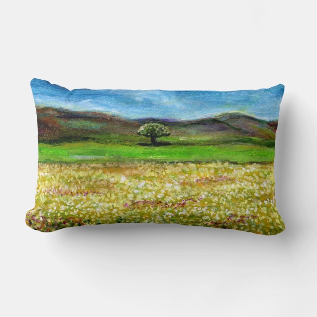 SOLITÄRISCHER BAUM IM FELD DER GRÜNGELBEN BLUME LENDENKISSEN (Vorderseite)