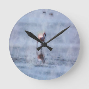 Solitary Flamingo Watercolor Runde Wanduhr