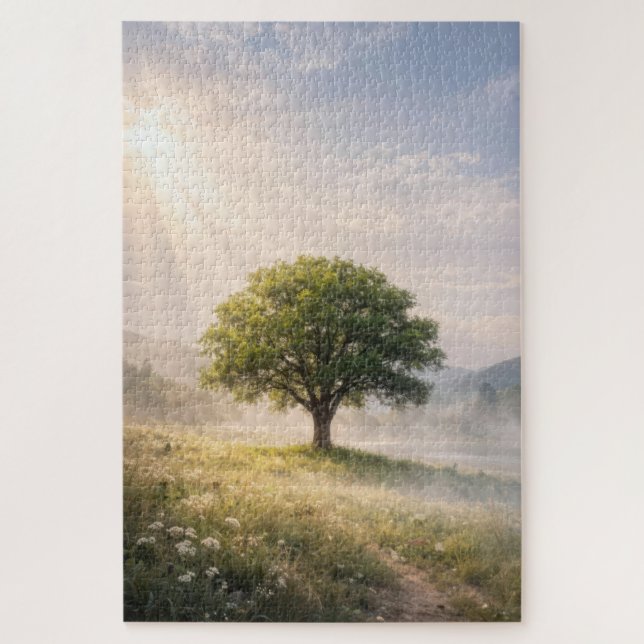Solitary Green Tree with Sunbeams (Vertikal)