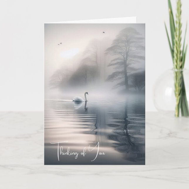 Solitary Swan on Calm Misty Lake Karte (Vorderseite)