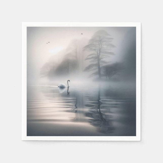 Solitary Swan on Mistral Morning Serviette (Vorderseite)