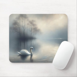 Solitary Swan on Misty Lake Mousepad