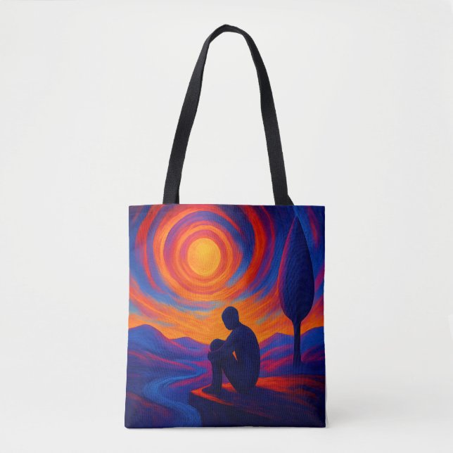 Solitude Under the Sun Abstract Blue, Fire Orange Tasche (Vorderseite)