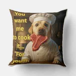 „Soll ich es kochen?“ Lustiges Chef-Hund-Design Kissen