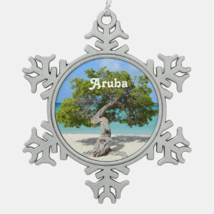 Solo- Divi Divi Baum in Aruba Schneeflocken Zinn-Ornament