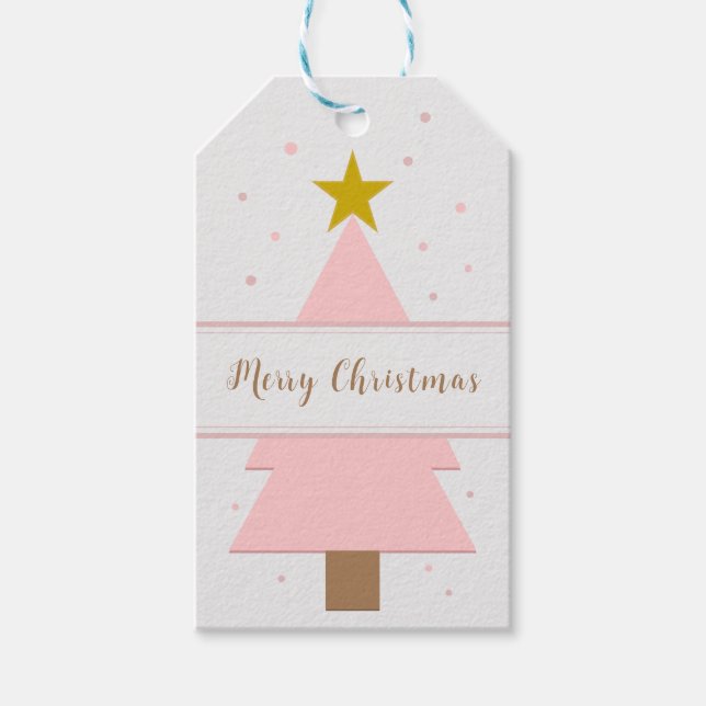 Solo Pink Weihnachtsbaum und Golden Star Geschenkm Geschenkanhänger (Vorderseite)