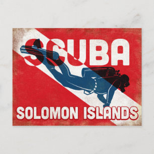 Solomon Islands Scuba Diver - Blue Retro Postkarte
