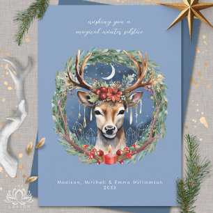 Solstice hiver Deer Wreath Carte de Noël