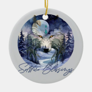 Solstice Segnungen Winter Wolf Mondlicht Woods Keramik Ornament