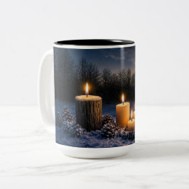 Solstitium Kerzen im Schnee inspiriert Zweifarbige Tasse