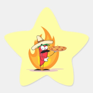 Sombrero Chile Chili Pepper hält Pizza hoch Stern-Aufkleber