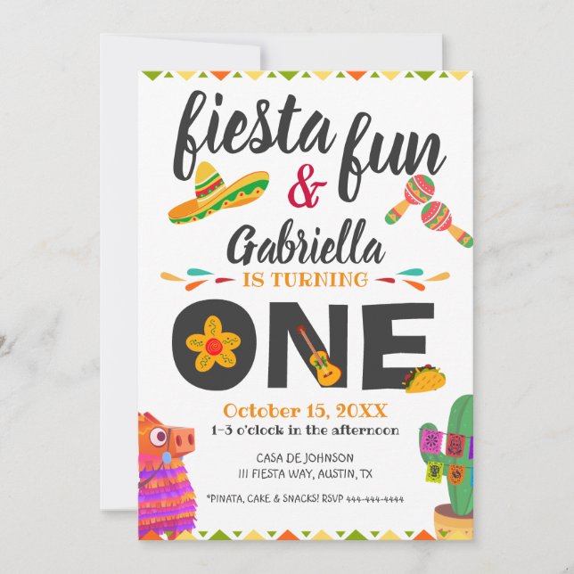 Sombrero Llama Mexican Style Fiesta Erster Geburts Einladung (Vorderseite)