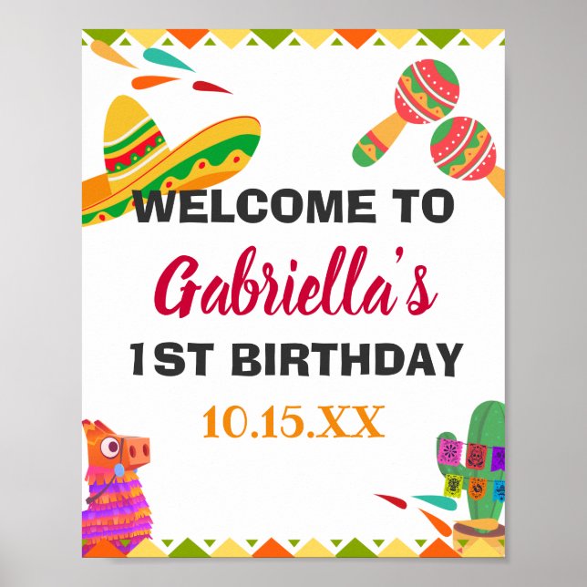 Sombrero Llama Mexican Style Fiesta Erster Geburts Poster (Vorne)