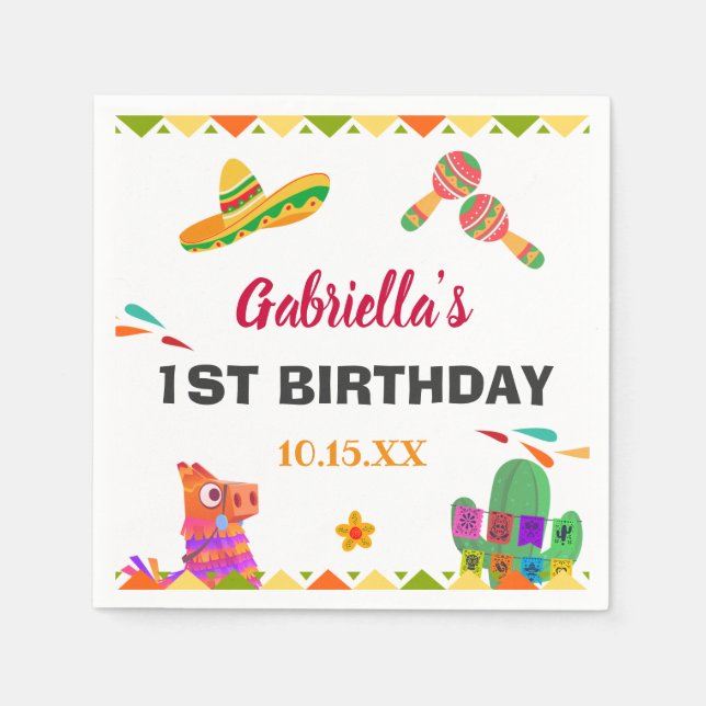 Sombrero Llama Mexican Style Fiesta Erster Geburts Serviette (Vorderseite)