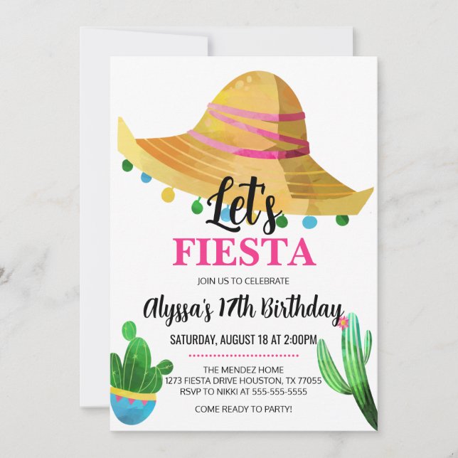 Sombrero Mexican Fiesta Birthday Party Einladung (Vorderseite)