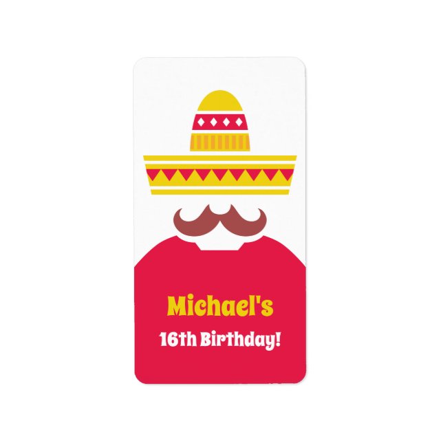 Sombrero Mustache Birthday Fiesta Label Adressaufkleber (Vorne)