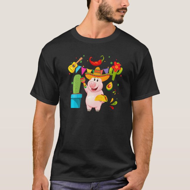 Sombrero Pig Bauern Cinco De Mayo Fiesta T-Shirt (Vorderseite)