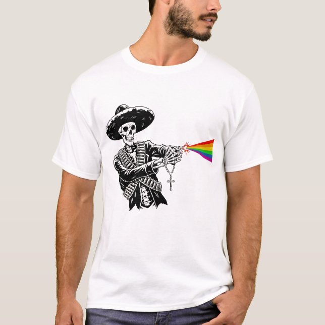 Sombrero Skeleton Shoots Rainbow Beam T-Shirt (Vorderseite)