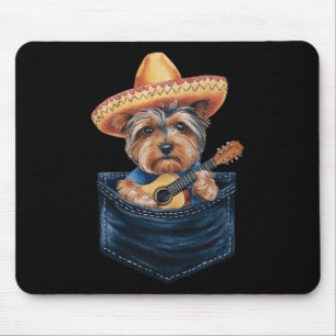 Sombrero Yorkshire Terrier Dog Playing Guitar Cinc Mousepad