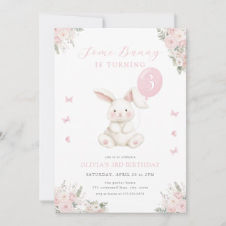 Some Bunny Floral Girl Pink Bunny Birthday Einladung