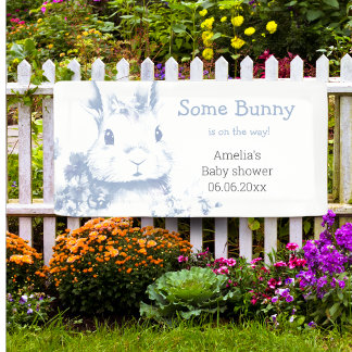 Some Bunny is coming Blue Baby Shower  Banner