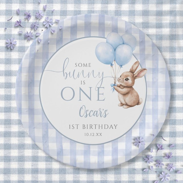 Some Bunny Is One Blue Balloons 1st Birthday Pappteller (Some Bunny Is One Blue Balloons 1st Birthday Paper Plates)