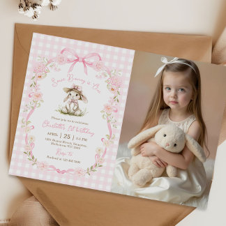 Some Bunny is One Bow Gingham 1. Geburtstag Foto Einladung
