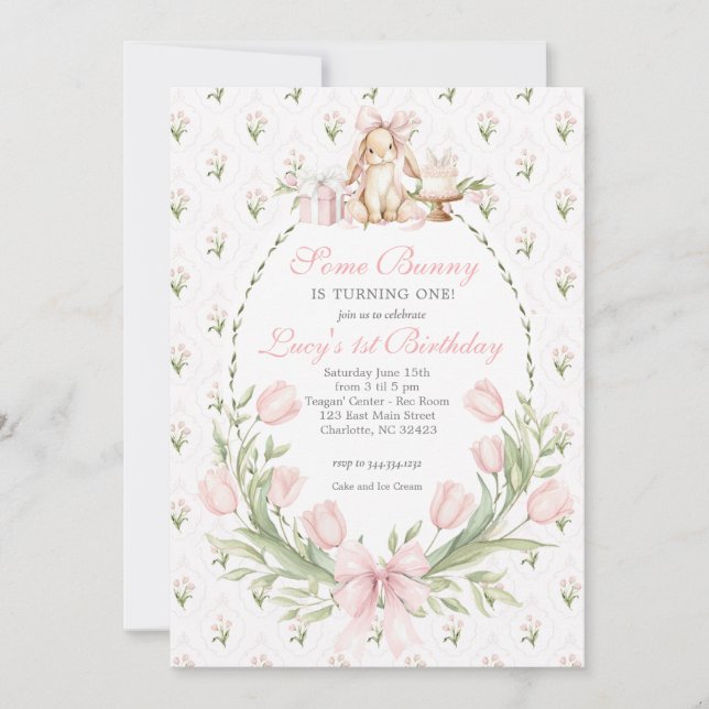 Some Bunny is One Invitation, Bunny Birthday Einladung (Vorderseite)