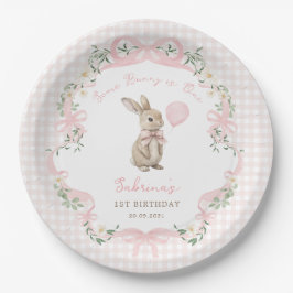 Some Bunny is One: Rosa Schleife Gingham 1. Geburt Pappteller