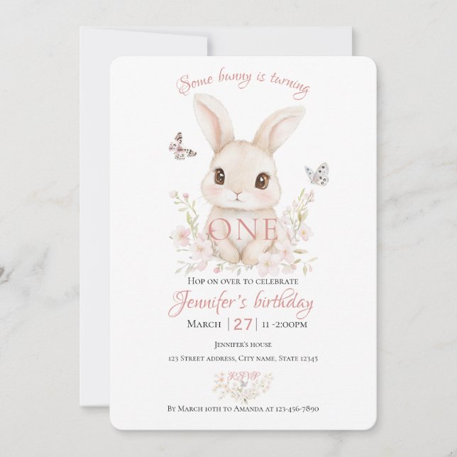 Some Bunny is Turning One Birthday Invitation Einladung (Vorderseite)